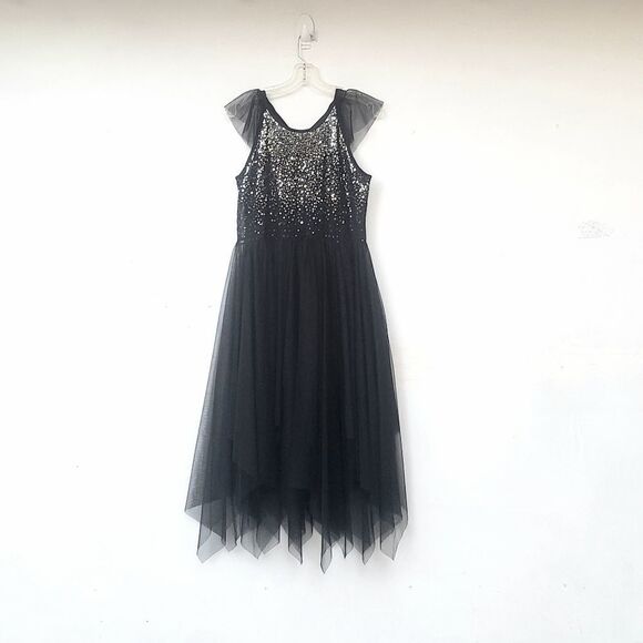 Girls Sequin & Tulle Black Midi Dress - Picture 2 of 3